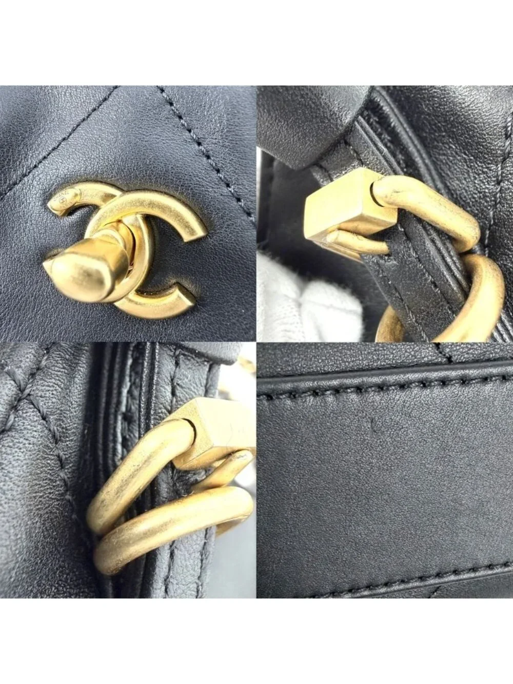 Chanel Handbag Small Shopping Bag CC Logo Turnlock Leather Black Gold